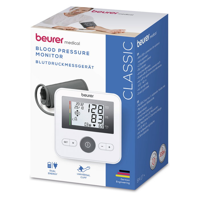 Beurer BM27+ Tensiometro de Brazo Digital para Medir la Presión Arterial con Pantalla Grande y Detección de Arritmia