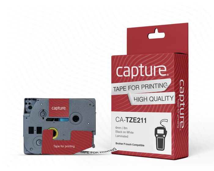 Capture Cinta TZE211 Compatible P-Touch 6 mm x 8 m, Negro brillante sobre blanco Capture Cinta TZE211 Compatible P-Touch 6 mm x 8 m, Negro brillante sobre blanco