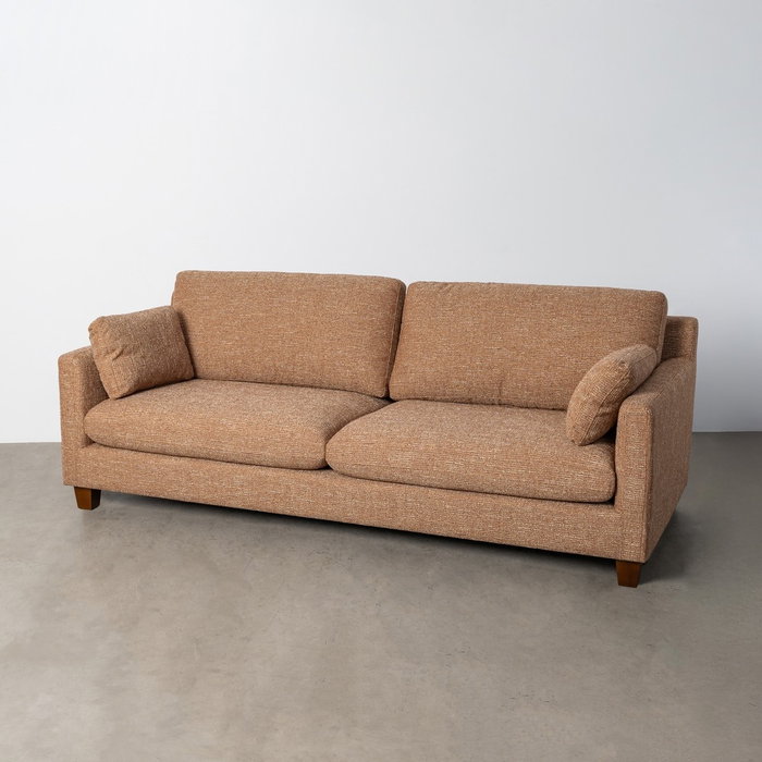 Sofá 3 Plazas Ocre Tejido-Madera 221 X 90 X 87 cm
