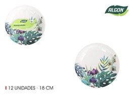 Algon Set 12 Platos Cartón Redondo Tropic 18.5 cm (24 Unidades)