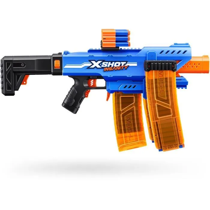ZURU X-SHOT Clip Blaster Motorizado con 4 Cargadores - Alcance 27 m - Extensiones Incluidas - ZUR1737978438423