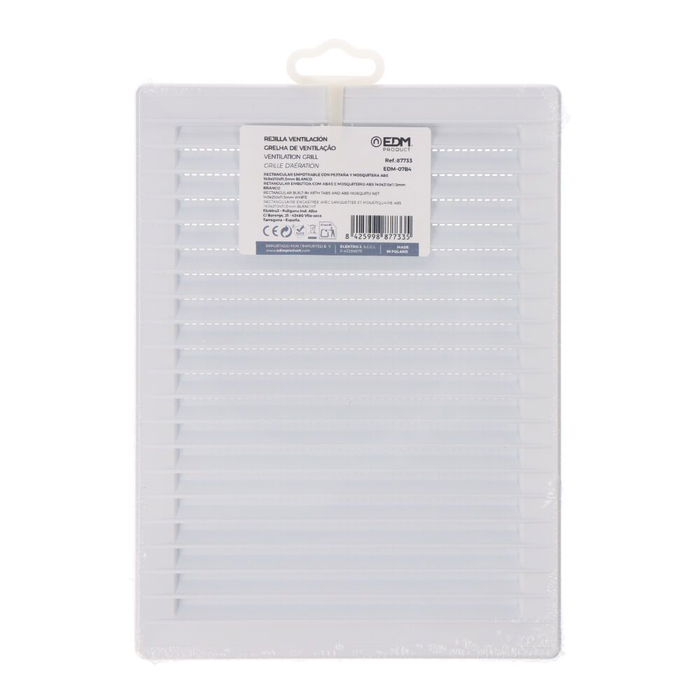 Edm Rejilla Ventilación Rectangular Empotrable con Mosquitera ABS Blanco 137x207mm