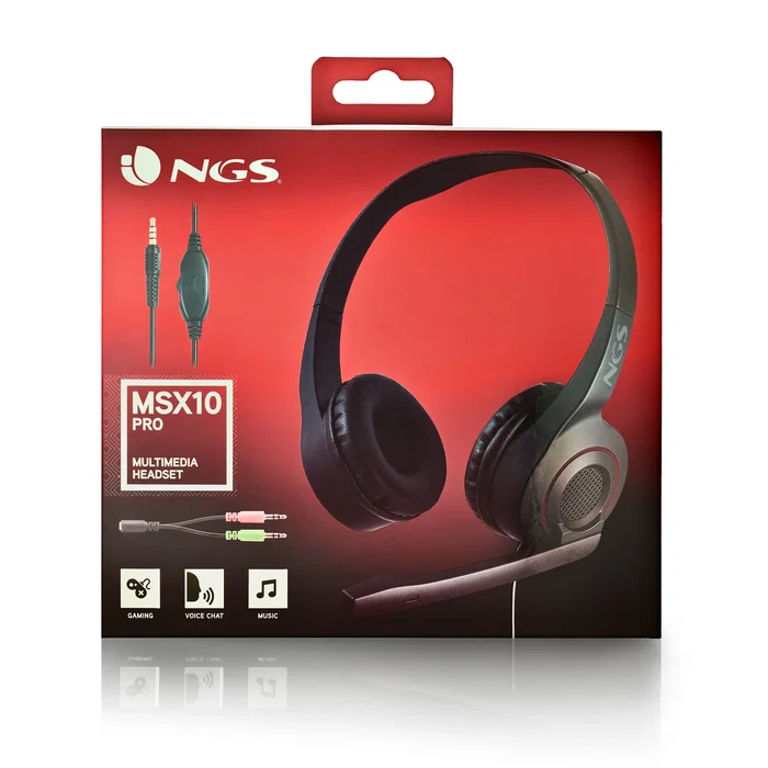 NGS Auriculares MSX 10 Pro Diadema para Gaming Alámbrico con Micrófono Flexible, Negro, Jack 3.5 mm, Compatibles con PC, Xbox y PlayStation