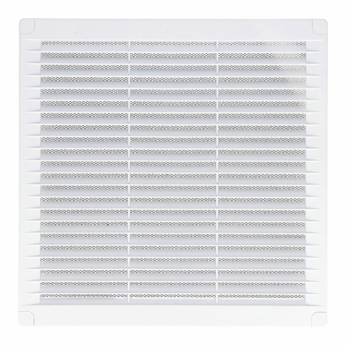 Edm Rejilla de ventilación cuadrada con tapones y mosquitera 250x250x7mm blanca ABS
