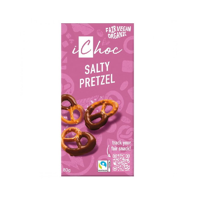 ICHOC Salty Pretzel trozos de pretzel chocolate 80g BIO ICHOC Salty Pretzel trozos de pretzel chocolate 80g BIO