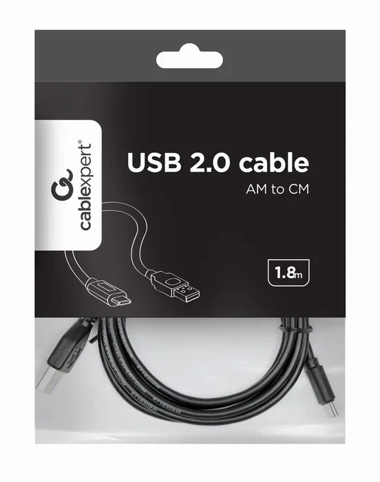 Gembird Cable USB 2.0 A a USB Tipo C de 1.80 m Negro - CCP-USB2-AMCM-6 - Velocidad 480 Mbps, Carga 3A/36W, Contactos Chapados en Oro