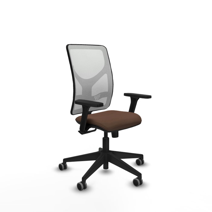 Silla de oficina Motilla con mecanismo Sincro tapizada con Tela color Marrón oscuro y malla color Blanco. Equipada con lumbar 1D, Brazos 3D y Ruedas 65 mm parqué Silla de oficina Motilla con mecanismo Sincro tapizada con Tela color Marrón oscuro y malla color Blanco. Equipada con lumbar 1D, Brazos 3D y Ruedas 65 mm parqué