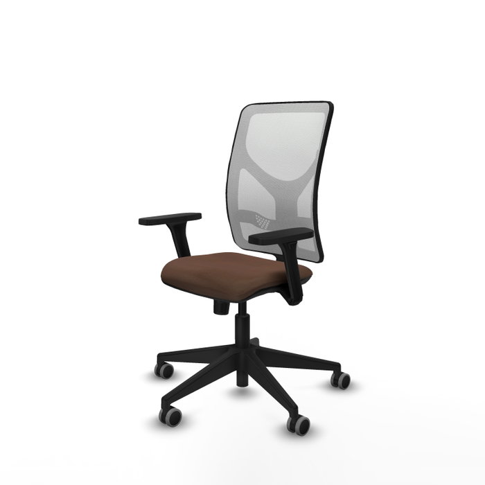 Silla de oficina Motilla con mecanismo Sincro tapizada con Tela color Marrón oscuro y malla color Blanco. Equipada con lumbar 1D, Brazos 3D y Ruedas 65 mm parqué Silla de oficina Motilla con mecanismo Sincro tapizada con Tela color Marrón oscuro y malla color Blanco. Equipada con lumbar 1D, Brazos 3D y Ruedas 65 mm parqué