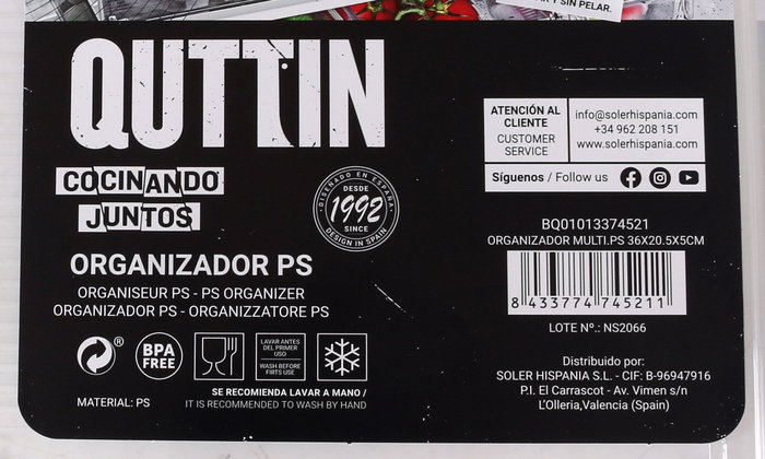 Quttin Organizador Multipropósito 36 x 20.5 x 5 cm, Caja de Almacenaje, Ref -1476- (12 Unidades)