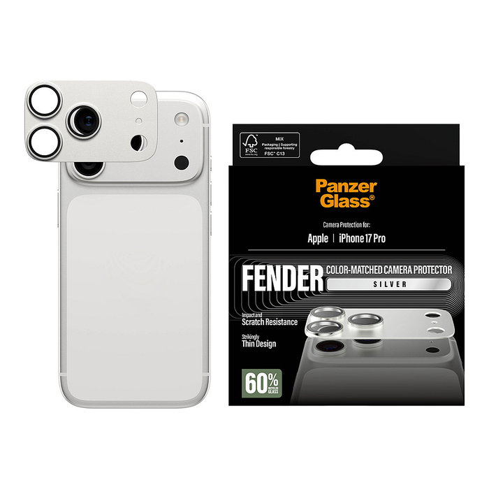 PanzerGlass Protector de Cámara y Pantalla de Vidrio Templado Reciclado para iPhone 17 Pro - Color Plata, Aplicación en Seco sin Burbujas, Resistente a Golpes y Rayones