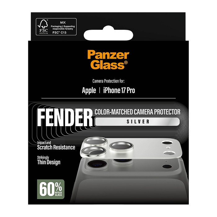 PanzerGlass Protector de Cámara y Pantalla de Vidrio Templado Reciclado para iPhone 17 Pro - Color Plata, Aplicación en Seco sin Burbujas, Resistente a Golpes y Rayones