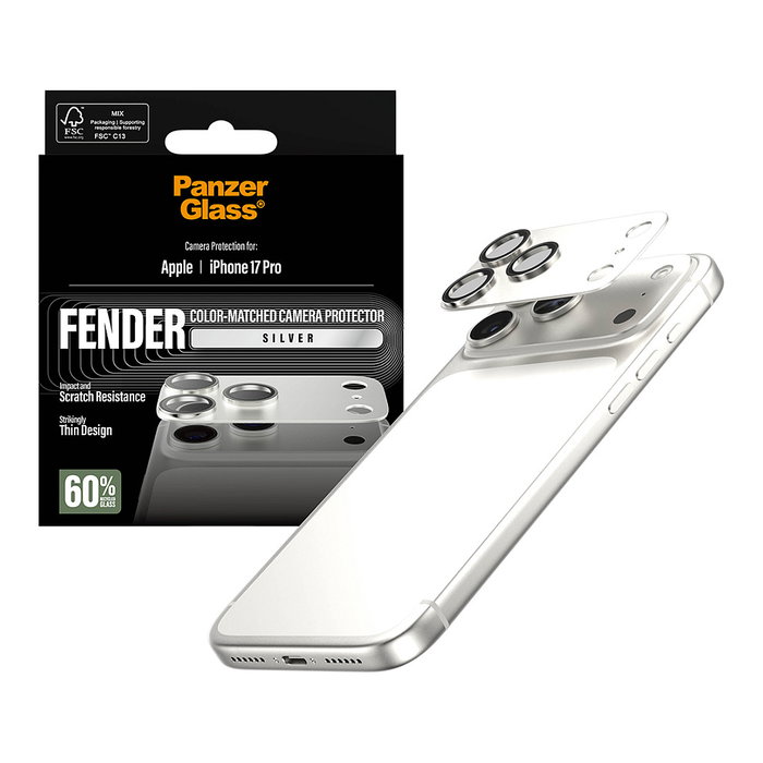 PanzerGlass Protector de Cámara y Pantalla de Vidrio Templado Reciclado para iPhone 17 Pro - Color Plata, Aplicación en Seco sin Burbujas, Resistente a Golpes y Rayones
