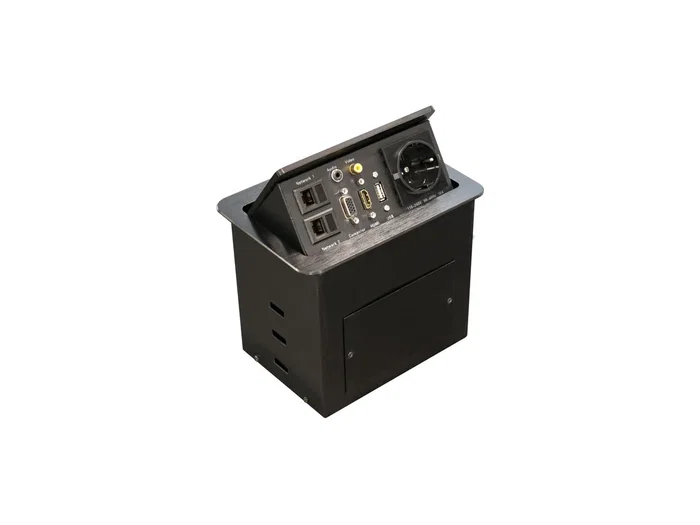 Equip Regleta 333341 con 3 Tomas de Corriente, HDMI y Ethernet para Mesa, Negro