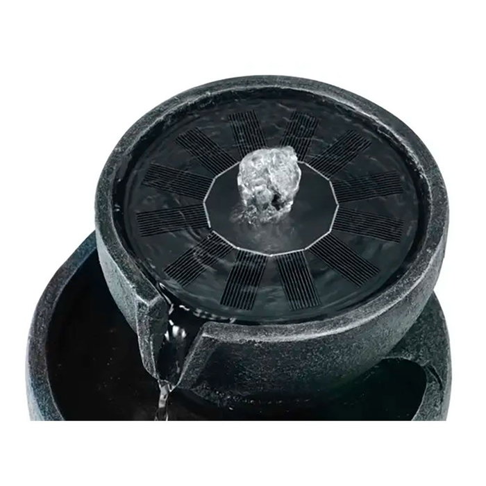 Lumineo Fuente Solar Exterior IPX8 de Poliresina Gris, Bomba JT-180 (100-350 L/h), ø21 x 21 cm
