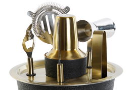 DKD Home Decor Coctel Loft Negro Dorado Inox 22 x 21 x 22 cm Set de 7