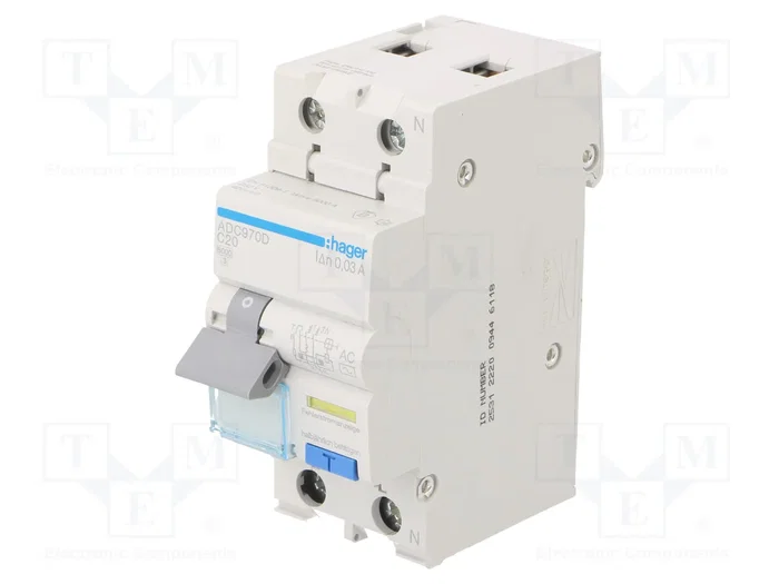 HAGER RCBO Disyuntor Diferencial 20A 30mA 240VAC 1+N HAGER RCBO Disyuntor Diferencial 20A 30mA 240VAC 1+N