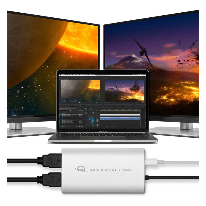 OWC CADPDL2HDMI Adaptador USB-C a Doble HDMI 4K 3840x2160 60Hz para Windows, Mac, Android, 0.26 m, Plateado