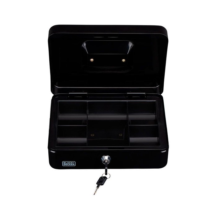 Black+Decker Caja de caudales con 5 divisiones, 2 llaves, color negro, 25 x 8,5 x 18 cm