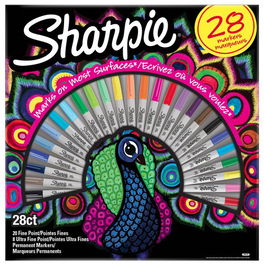 Rotulador Permanente Sharpie Fine&Ultra Fine Big Pack Pavo Real Caja Regalo De 28 20X Fine Surtido 8X Ultra Fine Surtido