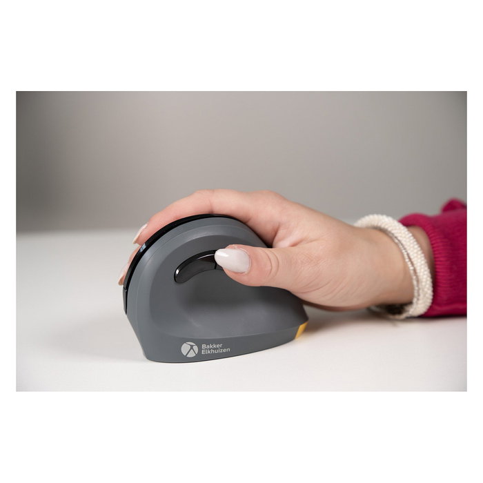 BakkerElkhuizen PRF Ratón Inalámbrico Vertical para Mano Derecha, Óptico 1600 DPI, 6 Botones, RF 2.4G, Negro y Gris