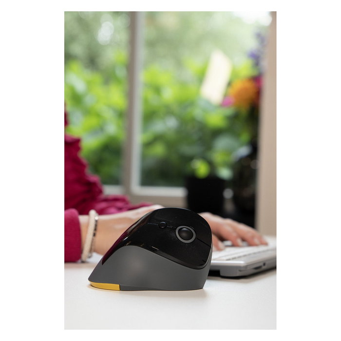 BakkerElkhuizen PRF Ratón Inalámbrico Vertical para Mano Derecha, Óptico 1600 DPI, 6 Botones, RF 2.4G, Negro y Gris