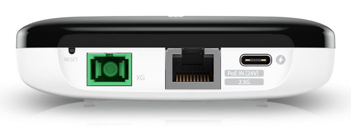 Ubiquiti 2.5Gbps Uplink/10Gbps Downlink XG-PON ON-U Optica hasta 20 km, 1x 2.5GbE RJ45 LAN, 24V PoE, 256MB DDR, Negro/Blanco