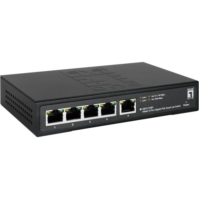 LevelOne GES-2105P Hilbert Switch Gigabit PoE de 5 Puertos (4 PoE+)