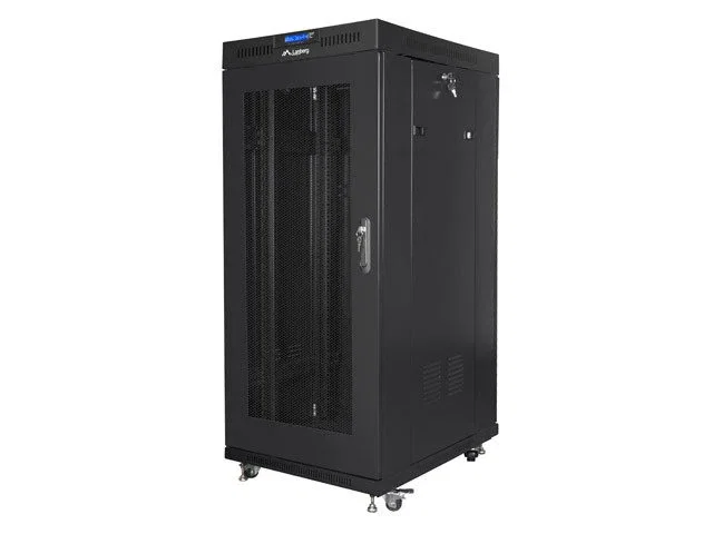 Lanberg FF01-8015-23BL Armario Rack Bastidor 19" de Pie 15U, 800mm Ancho x 1000mm Prof., Puerta Vidrio y Malla, Negro