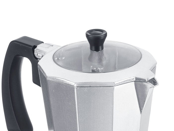 Kinvara Cafetera Italiana de Aluminio, 12 Tazas, Tapa Transparente, Apta para Gas/Eléctrica/Vitro, 20 x 23.5 x 12 cm (Set de 6)