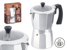 Kinvara Cafetera Italiana de Aluminio, 12 Tazas, Tapa Transparente, Apta para Gas/Eléctrica/Vitro, 20 x 23.5 x 12 cm (Set de 6)