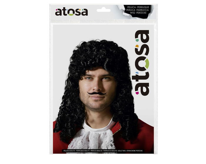 Peluca Rizada Negra De Corsario 130 gr Accesorio Disfraz Pirata Noble Histórico