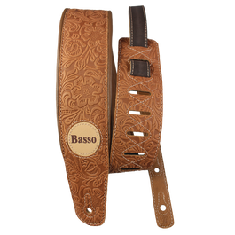 Correa Basso para Guitarra y Bajo Serie Cuero Whiskey Floreado