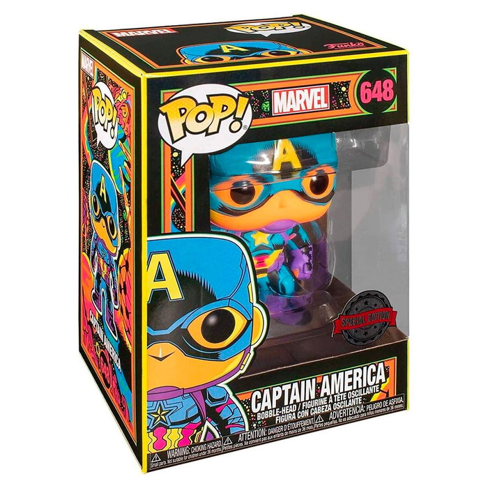Funko Figura Capitán América Black Light 48845 Marvel Edición Especial