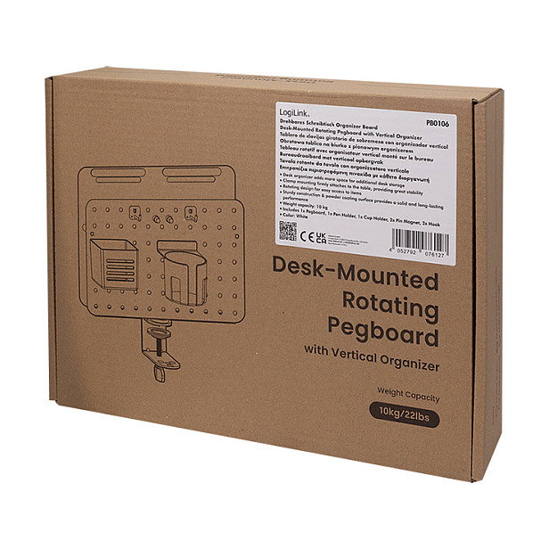 LogiLink Pegboard Clamp-on 362x445mm blanco rotatorio