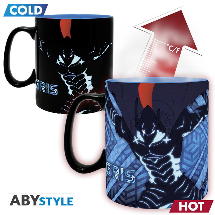 ABYstyle Taza Termosensible Solo Leveling Jinwoo e Igris - Cambia Diseño con Calor - Cerámica de 460 ml - Licencia Oficial