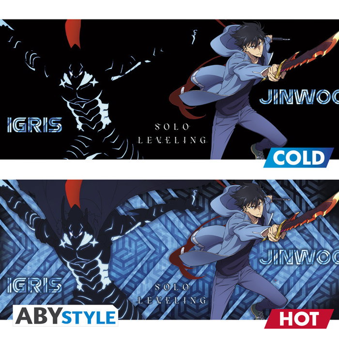 ABYstyle Taza Termosensible Solo Leveling Jinwoo e Igris - Cambia Diseño con Calor - Cerámica de 460 ml - Licencia Oficial