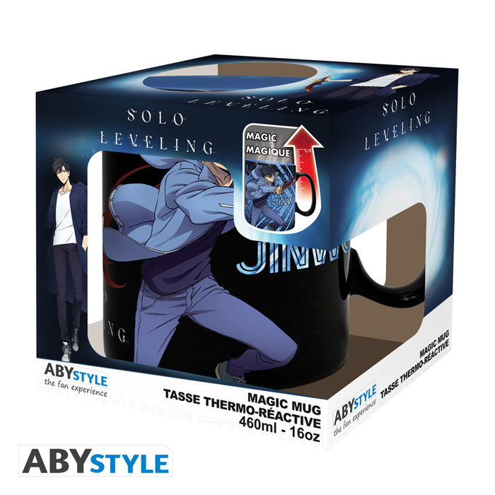 ABYstyle Taza Termosensible Solo Leveling Jinwoo e Igris - Cambia Diseño con Calor - Cerámica de 460 ml - Licencia Oficial