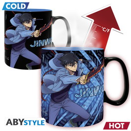 ABYstyle Taza Termosensible Solo Leveling Jinwoo e Igris - Cambia Diseño con Calor - Cerámica de 460 ml - Licencia Oficial