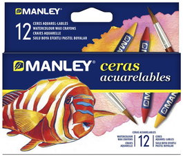 Manley Lápices de Cera Acuarelables Caja de 12 Unidades Colores Surtidos