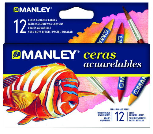 Manley Lápices de cera acuarelables, 12 unidades, colores surtidos