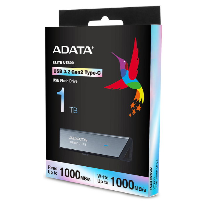 ADATA UE800 1TB Unidad Flash USB, Aluminio Cepillado, USB-C 3.2 Gen 2, Lectura y Escritura hasta 1000 MB/s, Plata