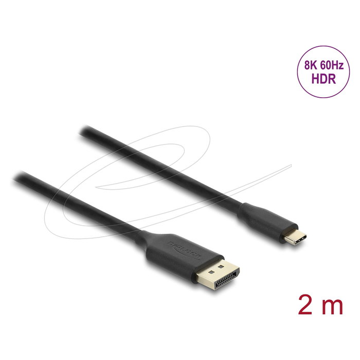 DeLOCK Cable adaptador USB Tipo C a DisplayPort 8K 60 Hz HDR 2 m negro