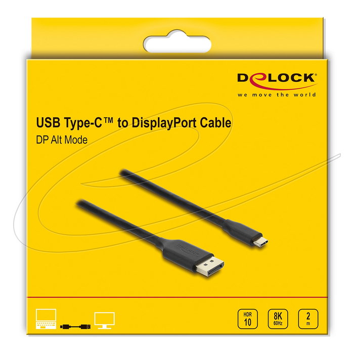 DeLOCK Cable adaptador USB Tipo C a DisplayPort 8K 60 Hz HDR 2 m negro