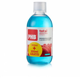PHB Enjuague Bucal Antiséptico Total Triple Acción - Previene Caries, Combate Placa, Sin Alcohol, Sabor Menta, 500 ml