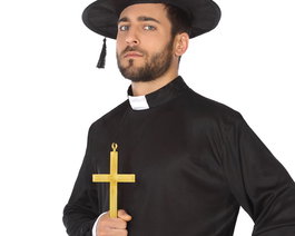 Collar Religioso con Cruz Dorada para Sacerdote, Cura o Adulto - Accesorio para Disfraz de Carnaval, Teatro o Eventos Temáticos