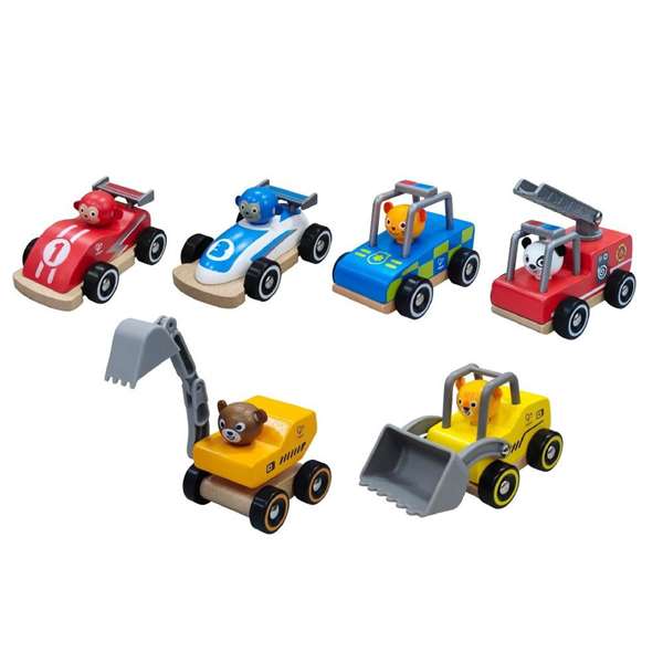 Vehiculos de madera wild riders con animales conductores 12x5,8x7,6cm - modelos surtidos