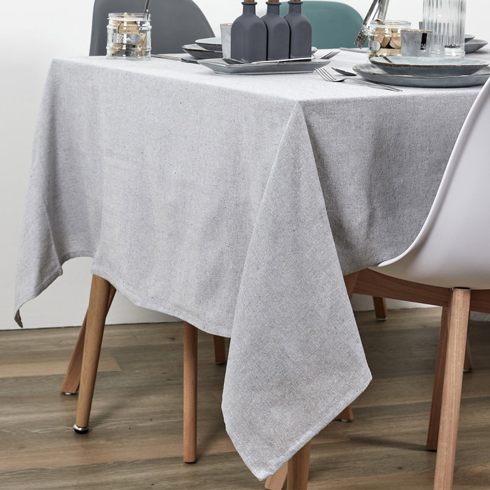 Home Deco Factory Mantel rectangular gris claro 140x250 cm para 6 personas - Algodón, poliéster y viscosa