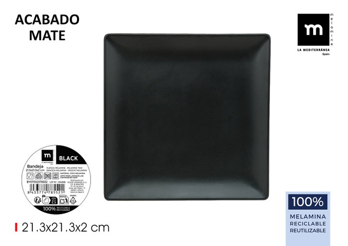 Inde Bandeja Melamina Mate Black La Mediterran (12 Unidades)mies Inde Bandeja Melamina Mate Black La Mediterran (12 Unidades)mies