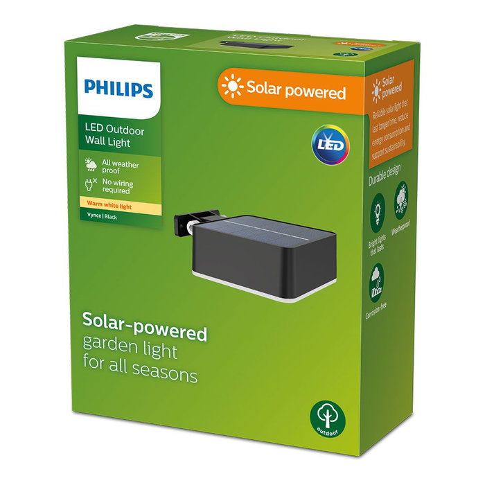 Philips Aplique Solar Cuadrado 1,5W 200lm 2700K Luz Cálida IP44 Exterior 10,5x4,6x13,6cm