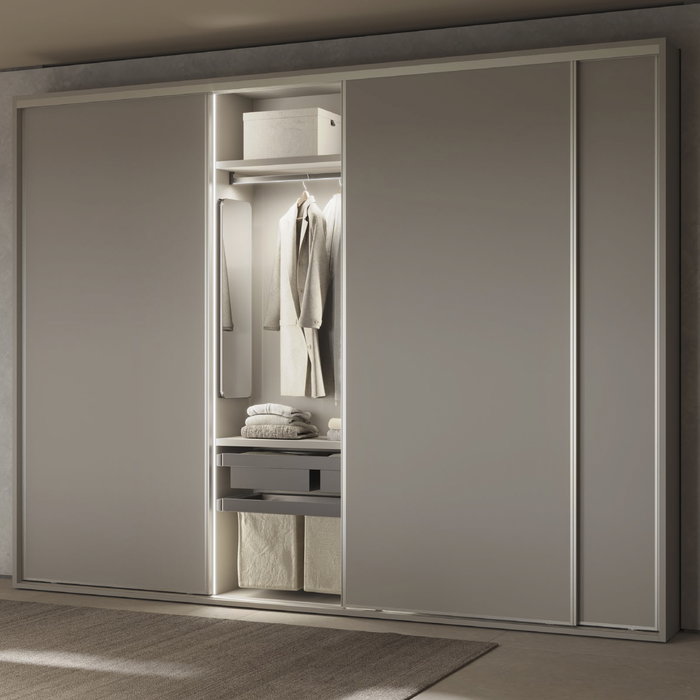 Emuca Kit de 2 bandejas auxiliares, 1 cesto y bastidor regulable Quartz para armarios, guías de cierre suave y extracción total, Módulo 90cm, Acabado Titanio